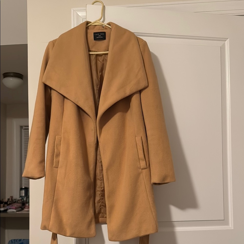 Love Tree Tan Trench Coat with Wide Lapel and Relaxed Fit